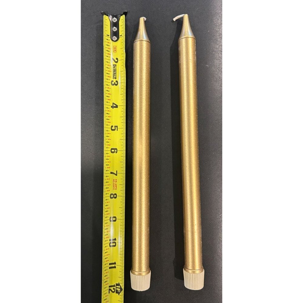 Vintage Gold Refillable Candle Sticks 12" Set of 2